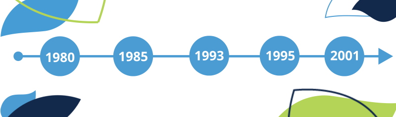decorative timeline with 1980 1985 1993 1995 2001