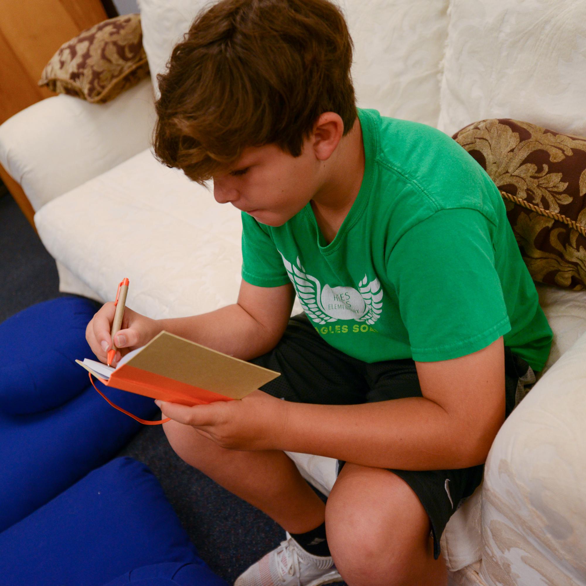 Teenage boy writing in a journal