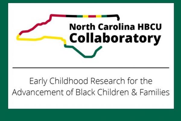 NC HBCU Collaboratory Logo over colorful outline of state of NC