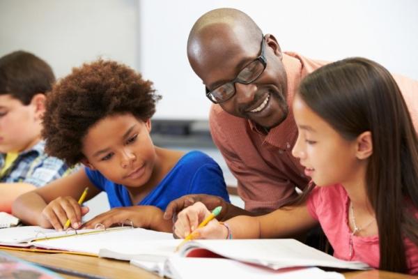 Adult male and two students