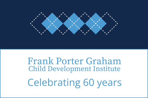 Frank Porter Graham Child Development Institute Celebrating 60 years with navy top border and carolina blue argyle pattern