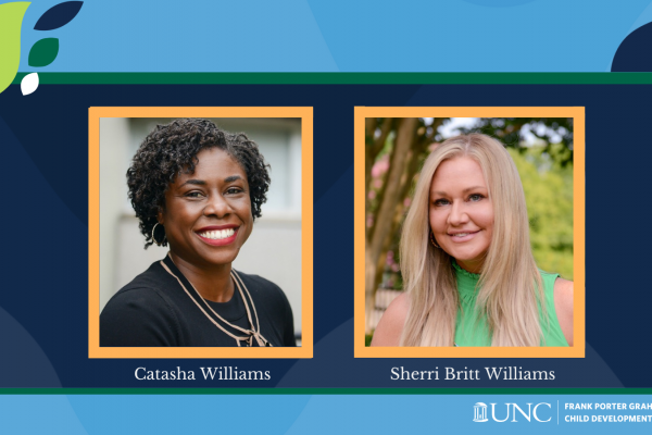 catasha williams and sherri britt williams; square framed photos of two women's faces over a dark and light blue background