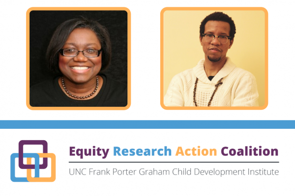 small square headshot of Sharron Hunter-Rainey, PhD on left and small square headshot of Milton Suggs on right above the purple, blue and yellow logo for the Equity Research Action Coalition 