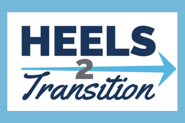 Heels 2 Transition logo text with carolina blue arrow behind