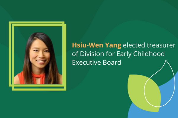 Hsiu-Wen Yang photo on media card announcing her election as treasurer of Division for Early Childhood Executive Board 