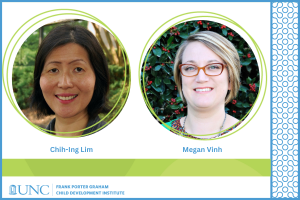 chih-ing lim and megan vinh headshots in light green circle frames with light green and carolina blue accents