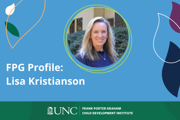 FPG Profile: Lisa Kristianson; carolina blue background with circle headshot surrounded by decorative leaves