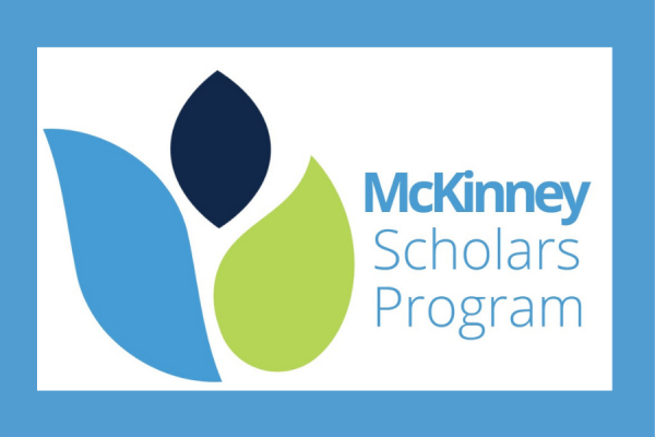 mckinney scholars program logo leaves in light blue dark blue and chartreuse