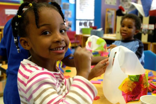 Two children in a preschool classroom