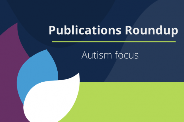 decorative media card with leaves and title saying publications roundup autism focus