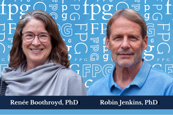 woman wearing gray shawl beside man in pale blue polo shirt with pale blue background; renee boothroyd on left and robin jenkins on right