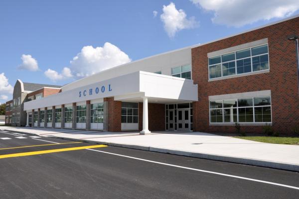 exterior of a modern school building entrance