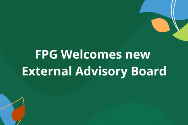 green background with multi-colored leaf graphics and text that says FPG welcomes new external advisory board