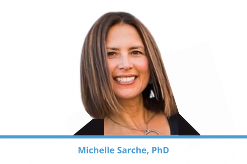 michele sarche; woman with brown bob haircut with blonde highlights