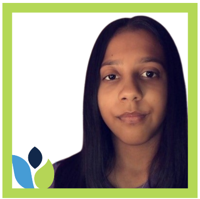 Jasmine Evans; young African American woman with long straight hair; photo surrounded by light green border