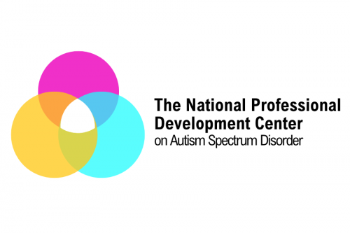 The National Professional Development Center on Autism logo / 3 interwined cirecles of bright pink, yellow and blue with hollow white center
