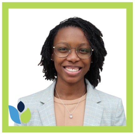 Paula Mason; headshot of young African American woman with short hair and glasses smiling at camera; photo has light green border